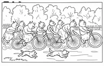 A group of cats engaged in a cycle-race in hyde park