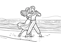 A passionate couple dancing kizomba on a beach