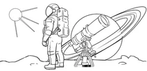 Astronaut exploring saturn with telescope
