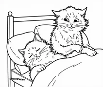 Bedroom scene with cats