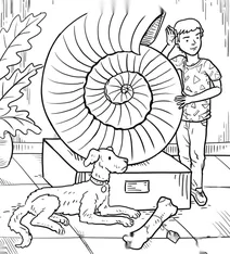 Boy and dog at the shell exhibit