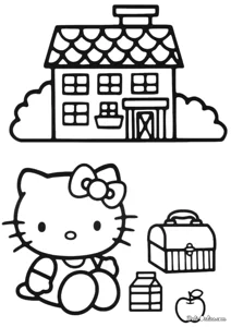 Розмальовка «Будиночок Hello Kitty»: роздрукувати, завантажити