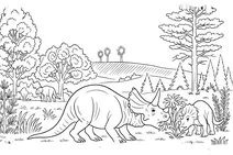 Centrosaurus dinosaurs in a prehistoric forest