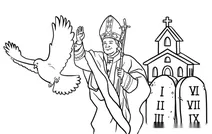 Christian bishop with dove and ten commandments