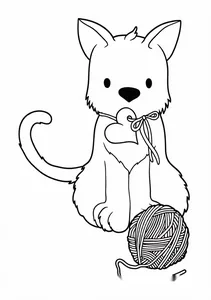 Cozy kitten with yarn and heart tag