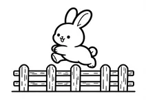 Cute bunny hopping over a fence