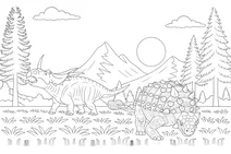Dinosaurs in mountain valley