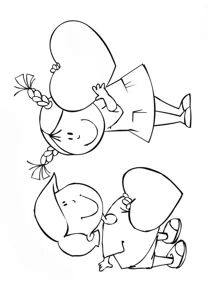 Розмальовка «Діти з валентинками»: роздрукувати, завантажити