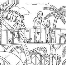 Family at the amusement park bridge