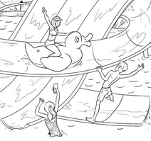 Friends on water slide at amusement park