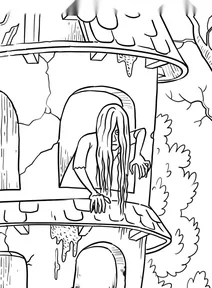 Ghost in the haunted house window