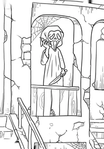 Ghostly figure in haunted house
