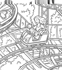 Girl and cat on a roller coaster