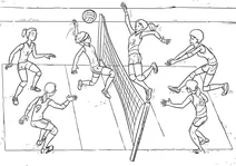 Girls playing volleyball match