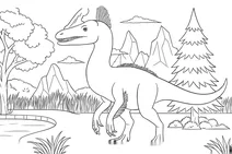 Guanlong dinosaur by a pond
