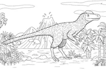 Guanlong dinosaur in prehistoric landscape