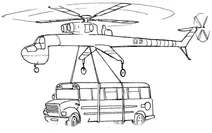 Гелікоптер підіймає шкільний автобус
