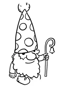 Гном у шапці в горошок із посохом з дзвіночком