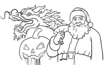 Holiday mashup with santa dragon and pumpkin