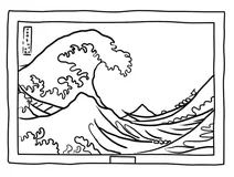 Japanese great wave painting in museum frame