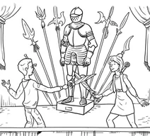 Kids at the medieval armor exhibit