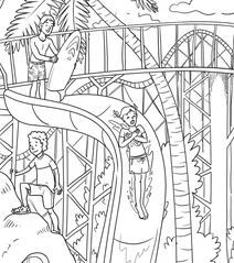 Kids on water slide at amusement park