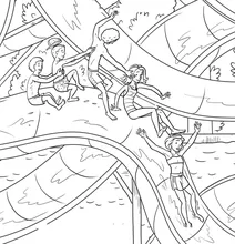 Kids on water slides at the amusement park