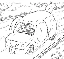 Kids racing in a dog car