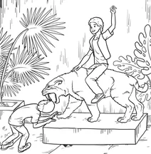 Kids with saber-toothed cat exhibit