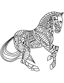 Кінь, що біжить риссю, в техніці зентангл