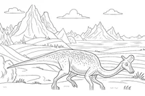 Lambeosaurus in mountain valley