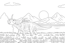 Lambeosaurus in prehistoric landscape