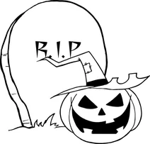 Ліхтар джека біля надгробку із абревіатурою «rip