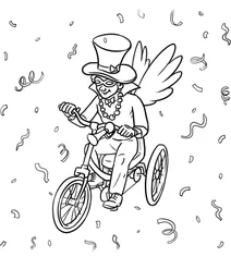 Mardi gras rider on tricycle