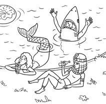 Mermaid pool party with shark costume