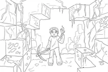 Minecraft steve exploring a cave