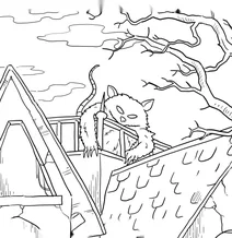 Monster on the haunted house roof