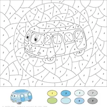 Мультяшний автобус – розмалюй за номерами