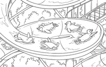 Penguins on a water slide