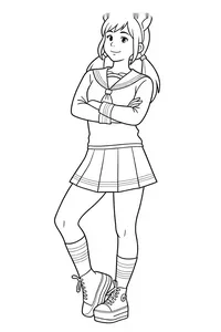 Person cosplays as a school girl with cat ears