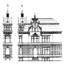Подвійна вілла balg та напіввілла huyssen, бонн: боковий фасад і вежа, 1898