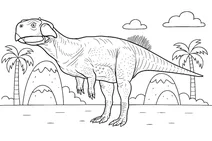 Psittacosaurus in prehistoric valley