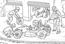 Race car pit stop team