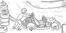 Racer pushing go-kart