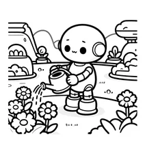 Robot growing flowers