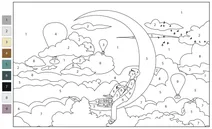Розфарбуй за номерами: хлопчик у джинсах з кулькою та місяцем
