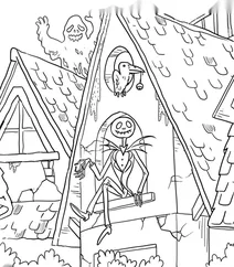 Skeleton in haunted house window