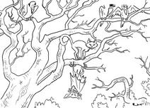 Spooky animals in a haunted tree