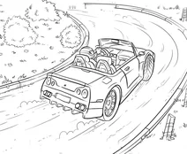 Sports car racing on mountain road