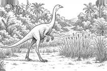Struthiomimus in lush prehistoric swamp